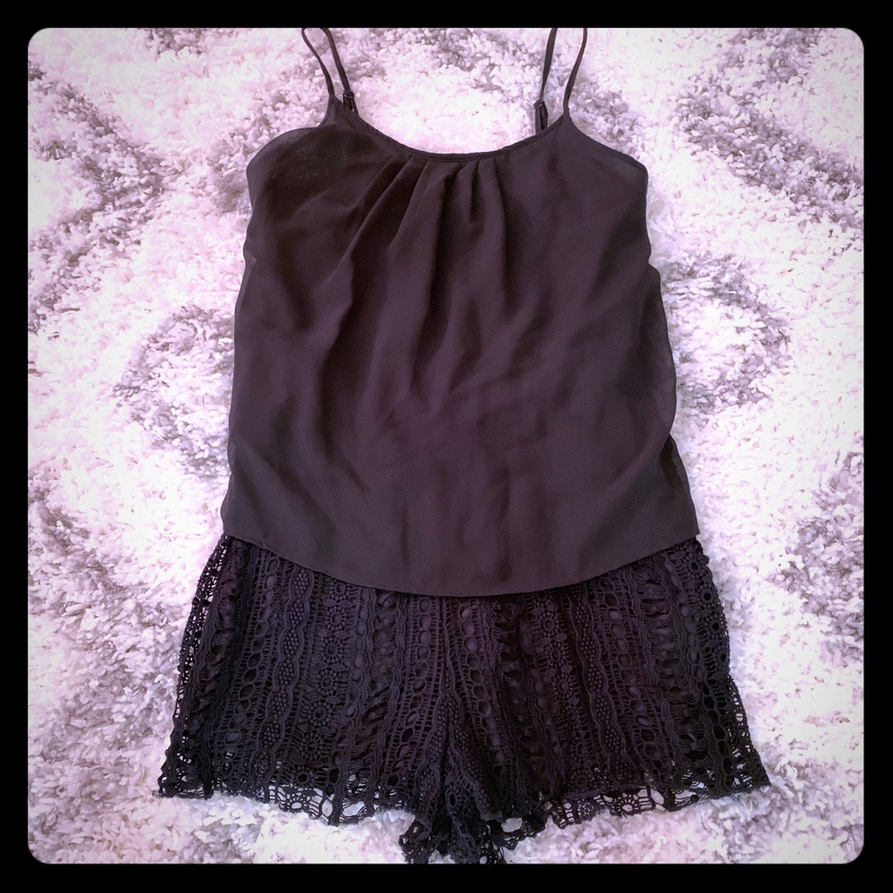 Black romper with lace shorts